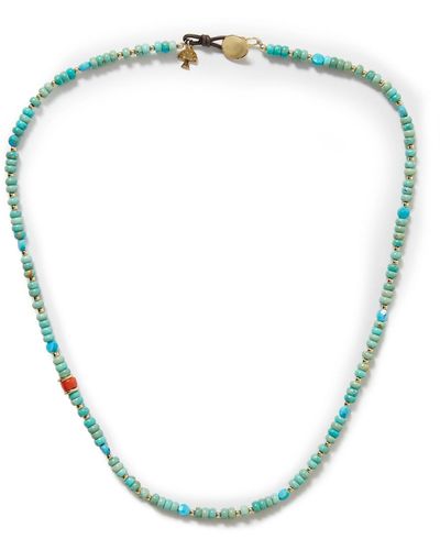 Peyote Bird Sagebrush Gold-tone And Leather Turquoise And Coral Necklace - Green