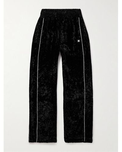 Amiri Straight-leg Logo-appliquéd Crushed-velvet Track Trousers - Black