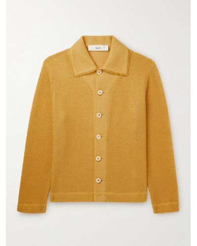 Séfr Fringed Crochet-knit Cotton-blend Overshirt - Yellow