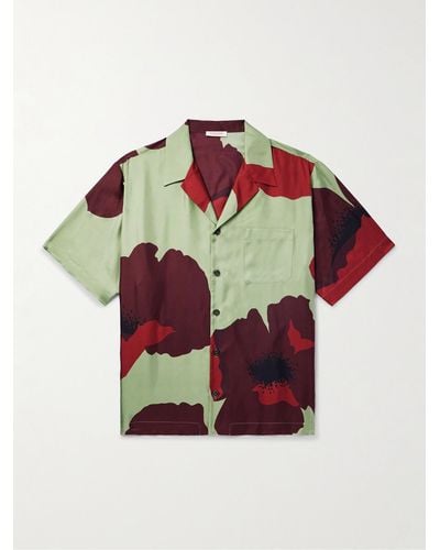 Valentino Garavani Camp-collar Floral-print Silk-twill Shirt - Green