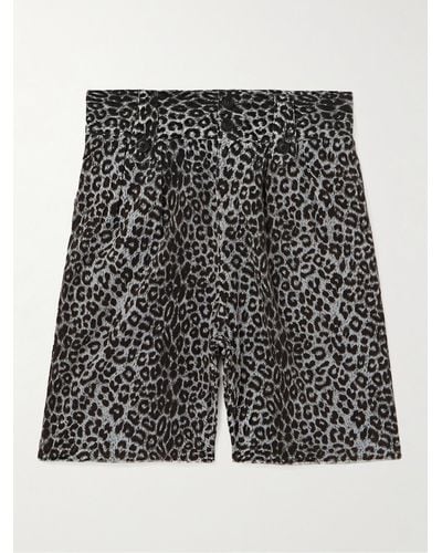 Visvim Coronel Wide-leg Leopard-print Cotton And Linen-blend Corduroy Shorts - Black