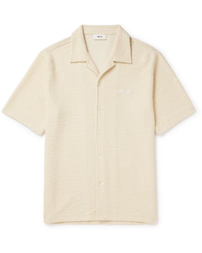 NN07 Julio 3520 Camp-collar Logo-embroidered Cotton-blend Bouclé Shirt - Natural