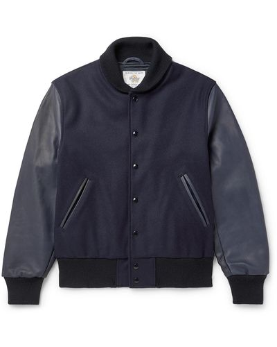 Golden Bear The Albany Wool-blend And Leather Bomber Jacket - Blue