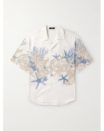 Versace Barocco Sea Hemd aus bedruckter Baumwollpopeline mit Reverskragen - Weiß