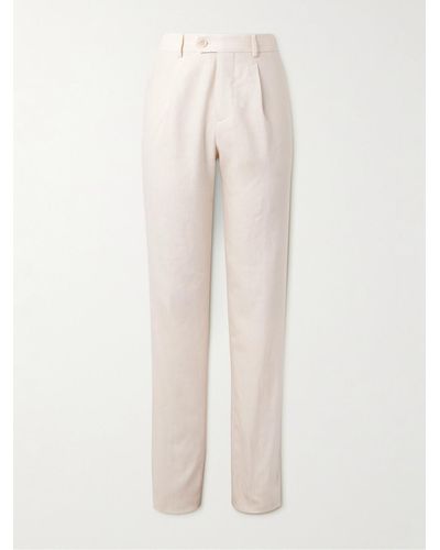 Brunello Cucinelli Straight-leg Pleated Linen And Wool-blend Suit Trousers - White