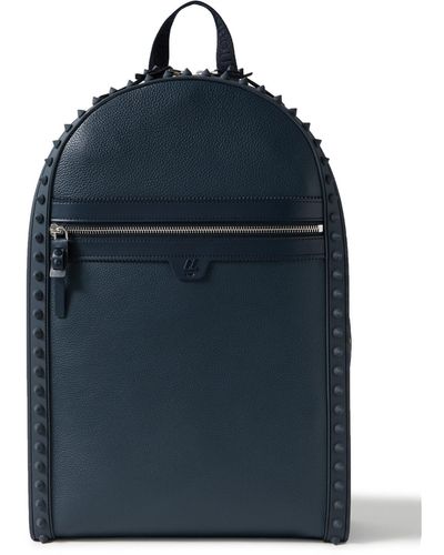 Christian Louboutin Backparis Spiked Rubber-trimmed Full-grain Leather Backpack - Blue