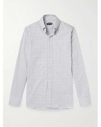 Tom Ford Camicia slim-fit in cotone a quadri con collo button-down - Bianco
