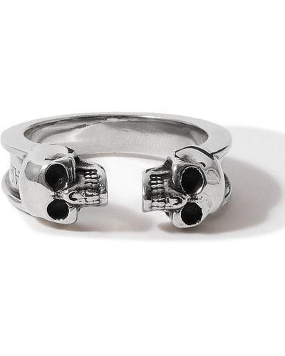 Alexander McQueen Engraved Skull Silver Ring - Metallic
