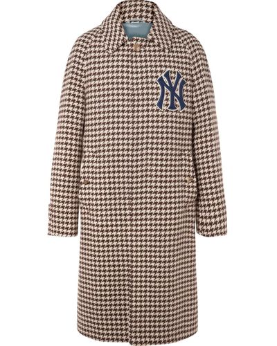 Gucci + New York Yankees Appliquéd Houndstooth Wool-blend Coat - Brown