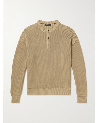 Loro Piana Ribbed Cotton Henley Sweater - Natural