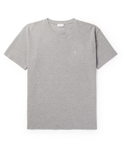 Saint Laurent Logo-embroidered Cotton-blend Piqué T-shirt - Gray