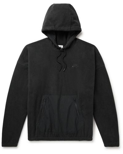 Nike Club Nylon-trimmed Logo-embroidered Fleece Hoodie - Black