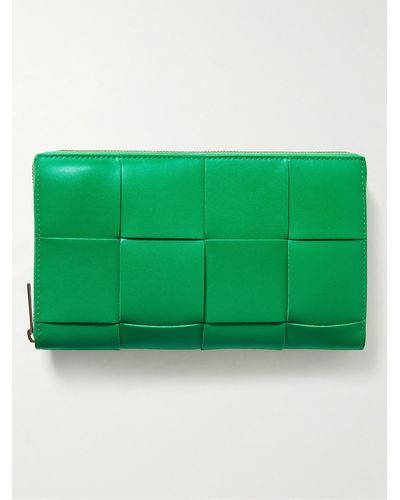Bottega Veneta Intrecciato Leather Zip-around Wallet - Green