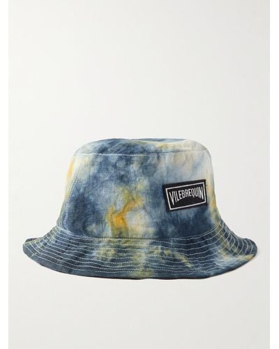 Vilebrequin Cappello da pescatore in lino con logo applicato - Blu