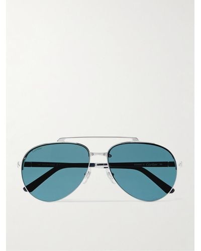 Cartier Santos Evolution silberfarbene Pilotensonnenbrille - Blau