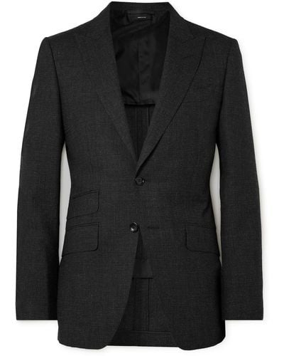 Tom Ford Shelton Slim-fit Sharkskin Wool-blend Suit Jacket - Black