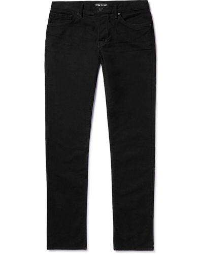 Tom Ford Slim-fit Garment-dyed Stretch-cotton Moleskin Pants - Black