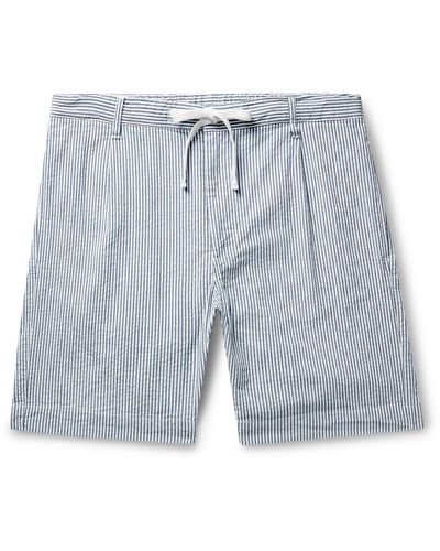 Hartford Tank Slim-fit Straight-leg Printed Cotton Oxford Drawstring Shorts - Blue