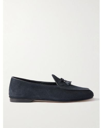 Rubinacci Marphy Tasselled Leather-trimmed Velour Loafers - Blue