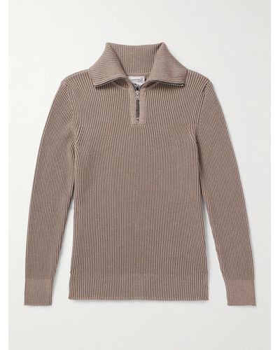 S.N.S. Herning Pullover in lana vergine a coste con mezza zip Fender - Grigio