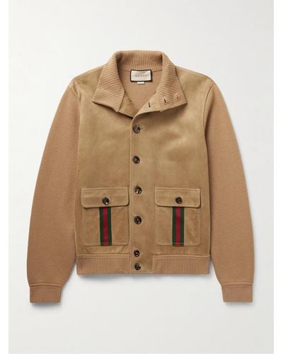 Gucci Webbing-trimmed Suede And Wool Jacket - Natural