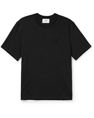 Ami Paris Logo-embossed Cotton-jersey T-shirt - Black