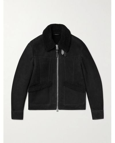 Tom Ford Leather-trimmed Shearling Flight Jacket - Black