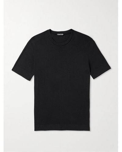 Tom Ford Placed Rib Slim-fit Lyocell And Cotton-blend Jersey T-shirt - Black