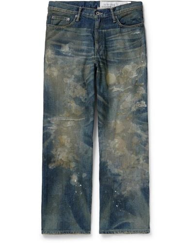 Neighborhood Savage Wide-leg Distressed Selvedge Jeans - Blue
