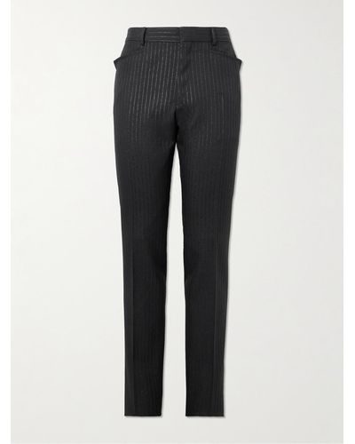 Tom Ford Slim-fit Straight-leg Striped Metallic Woven Tuxedo Trousers - Black
