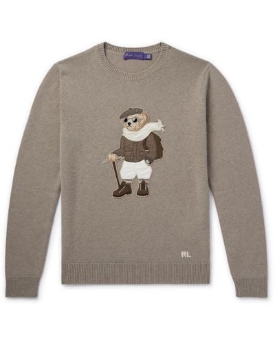 Ralph Lauren Purple Label Appliquéd Intarsia Cashmere Sweater - Gray