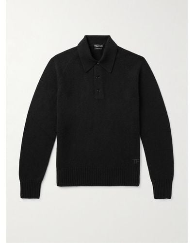 Tom Ford Brushed-cashmere Polo Shirt - Black