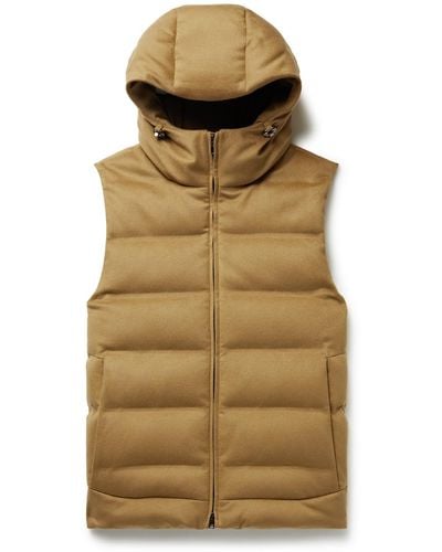 Loro Piana Fillmore Quilted Storm System Cashmere Hooded Down Gilet - Brown