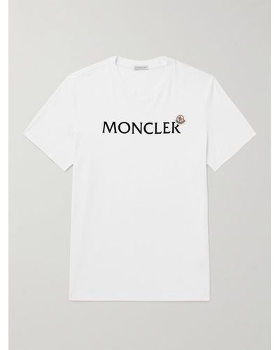 Moncler Schmal geschnittenes T-Shirt aus Baumwoll-Jersey mit Logoflockdruck - Weiß