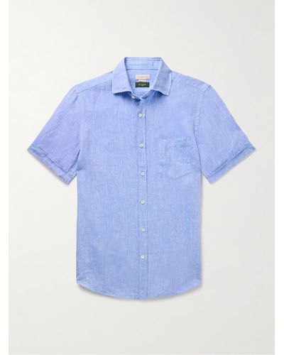 Incotex Glanshirt schmal geschnittenes Hemd aus Leinen - Blau