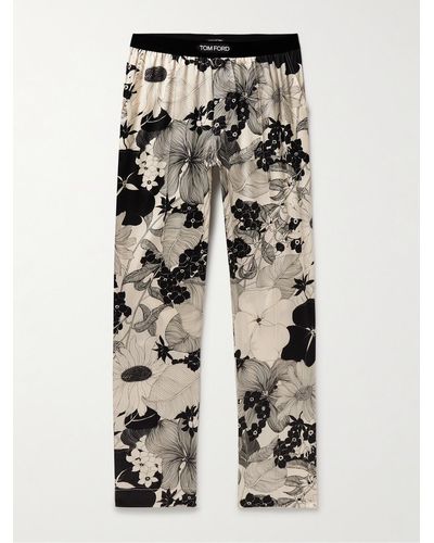 Tom Ford Straight-leg Velvet-trimmed Printed Stretch-silk Pyjama Pants - White