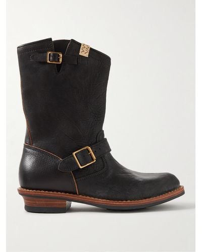 Visvim T.w.o. Folk Buckled Textured-leather Boots - Black