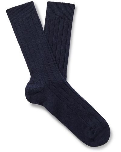 William Lockie Ribbed Cashmere-blend Socks - Blue