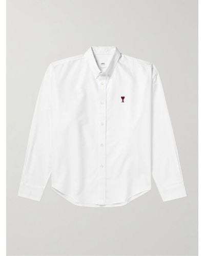 Ami Paris Hemd aus Baumwoll-Oxford mit Button-Down-Kragen und Logostickerei - Weiß