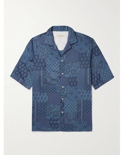 Officine Generale Eren Hemd aus Baumwollpopeline mit Bandana-Print und Reverskragen - Blau
