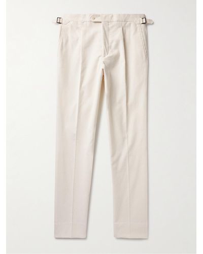 Saman Amel Straight-leg Pleated Cotton-corduroy Pants - Natural