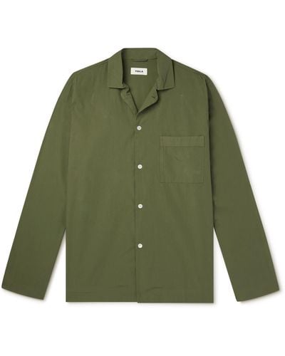 Tekla Camp-collar Organic Cotton-poplin Pajama Shirt - Green