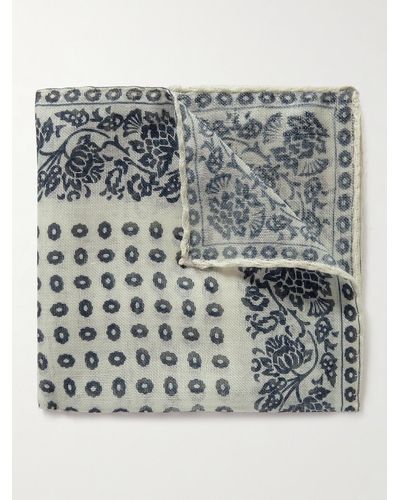 Anderson & Sheppard Printed Cashmere And Silk-blend Pocket Square - Grey