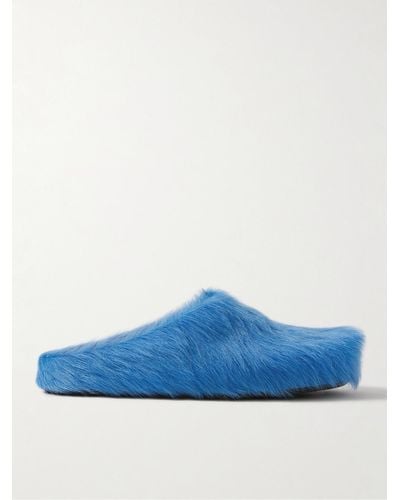 Marni Fussbett Slippers aus Kalbshaar - Blau