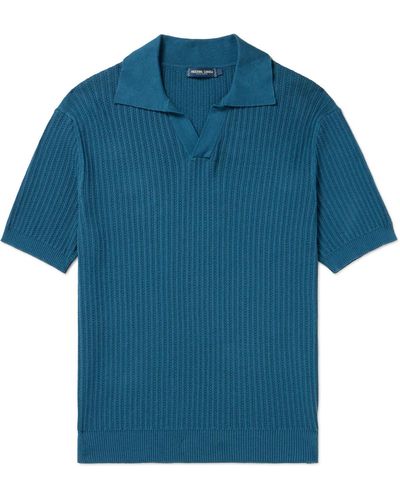 Frescobol Carioca Rino Ribbed Cotton And Cashmere-blend Polo Shirt - Blue