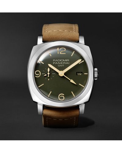 Panerai Radiomir Gmt Automatic 45mm Stainless Steel And Leather Watch - Green