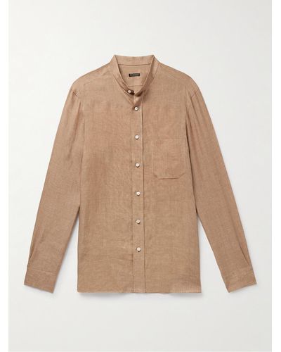 Rubinacci Grandad-collar Linen Shirt - Natural