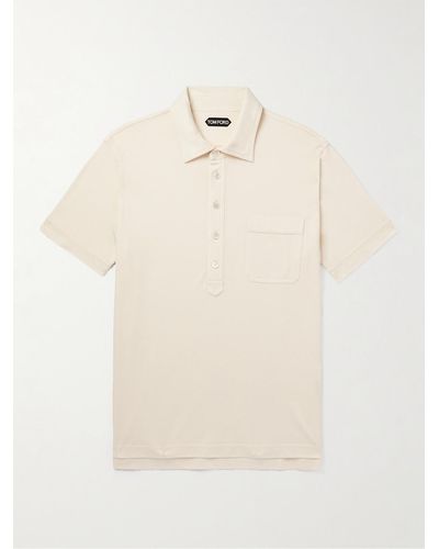 Tom Ford Cotton And Silk-blend Piqué Polo Shirt - Natural
