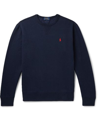 Polo Ralph Lauren Logo-embroidered Cotton-blend Jersey Sweatshirt - Blue