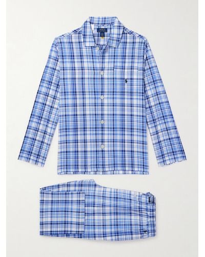 Polo Ralph Lauren Logo-embroidered Checked Cotton Pyjama Set - Blue
